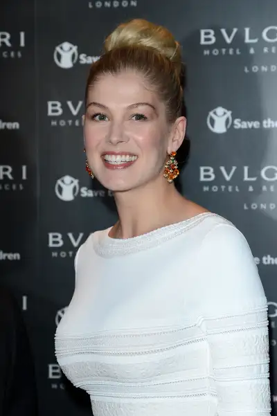 Rosamund Pike Shines at Bulgari Hotel Launch Party in London